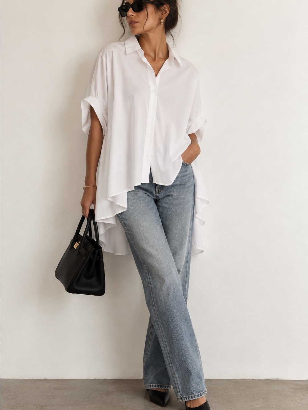 Million Colors White High-Low Asymmetric Shirt Oversized Sz S